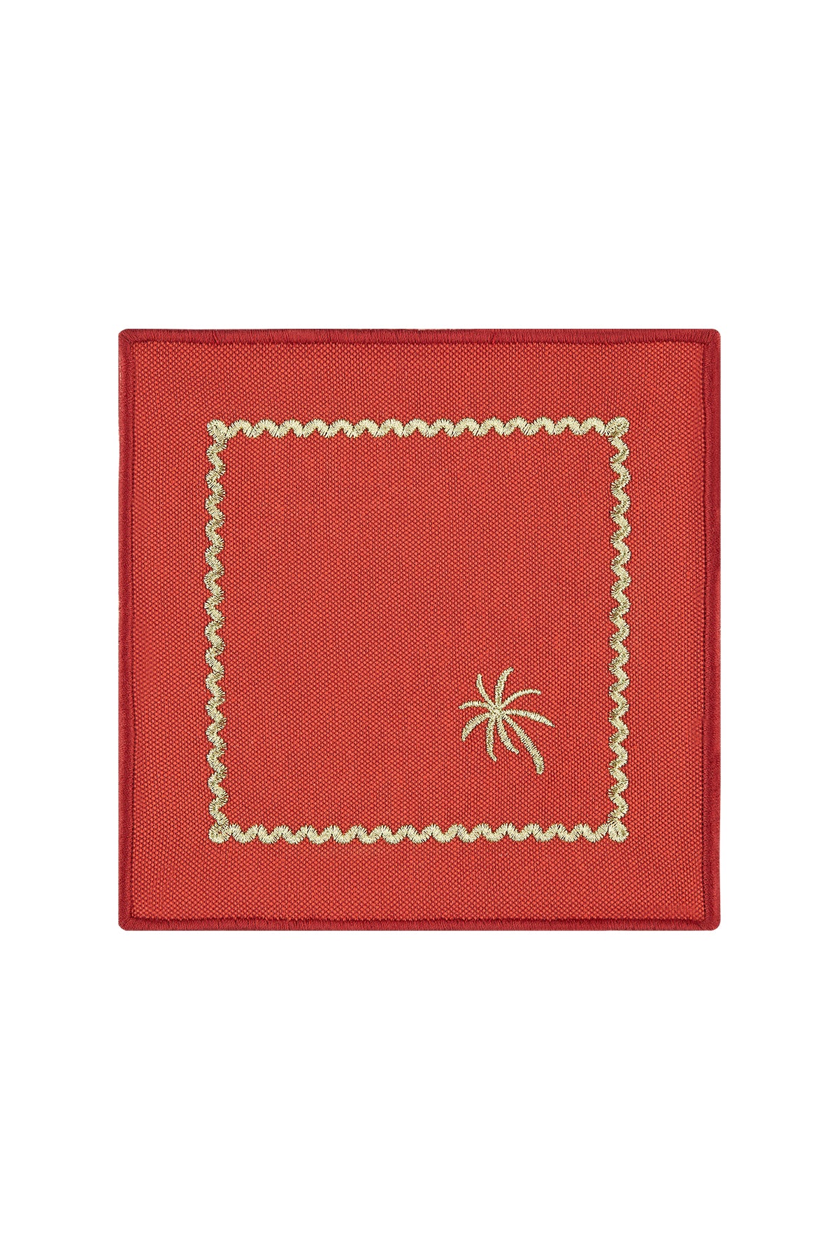 Kiremit Kırmızısı Nakışlı 4'lü Kokteyl Peçetesi Seti - “ Brick Red Palm Charm”