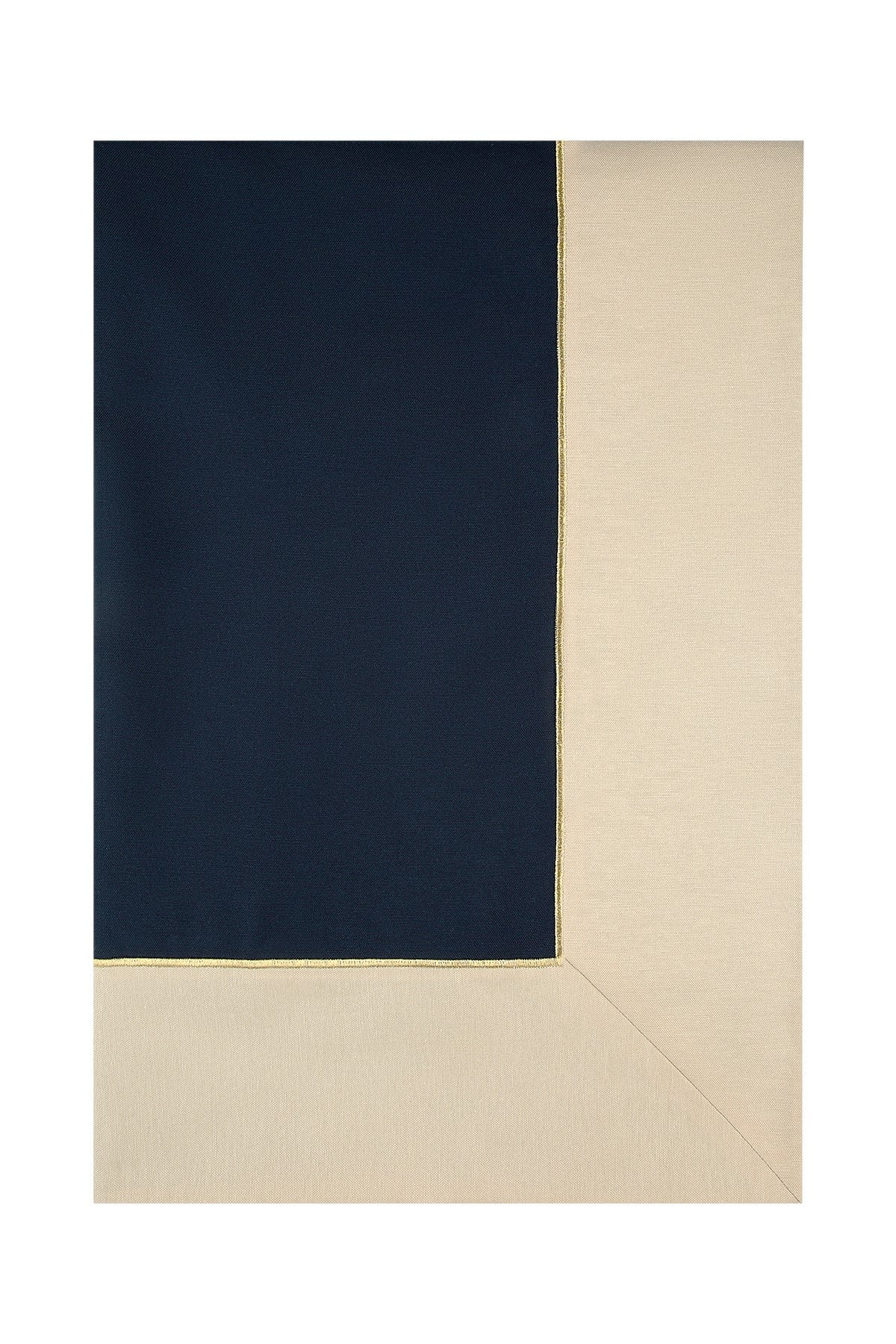 Koyu Lacivert & Bej Kumaş üzerine Altın renk İşlemeli Zamansız Masa Örtüsü , 260x160cm -“Midnight Shine”