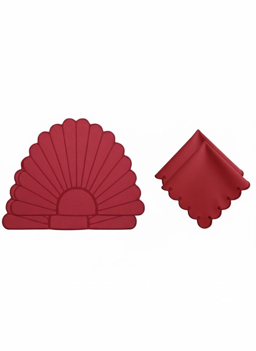 Red Embroidered Placemat & Napkin Set Of 2