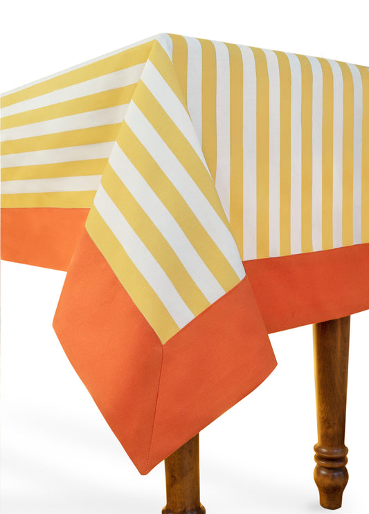 Gala Stripe Series - Yellow Striped Tablecloth with Orange Border 260x160 cm