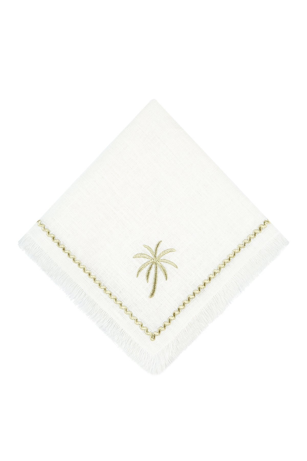 Pure Linen, Fringed Napkin Set of 4 - “White Palm Charm”