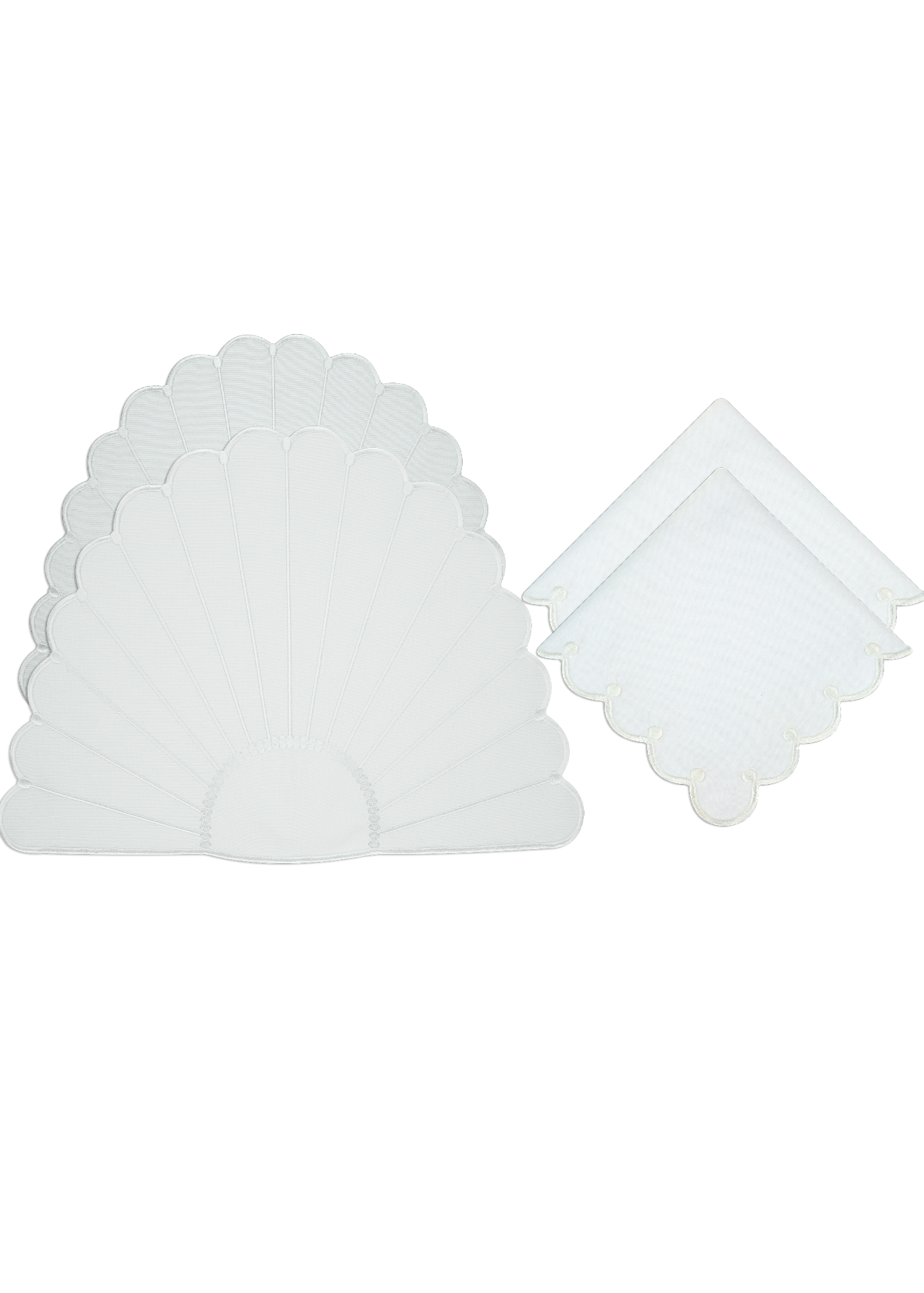 White Embroidered Placemat & Napkin Set Of 2 - “Seashell Miracle”